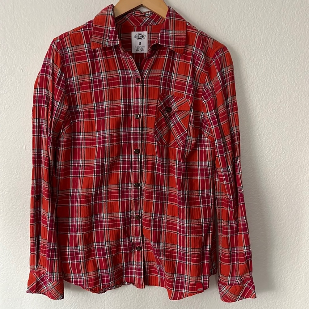 Plaid Orange Pink Dickies shirt size sm